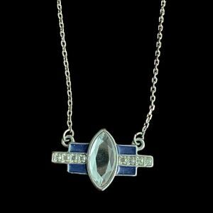 NWT Lia Sophia Crystal and Rhodium Necklace Navy & Silver Size 16"-19"